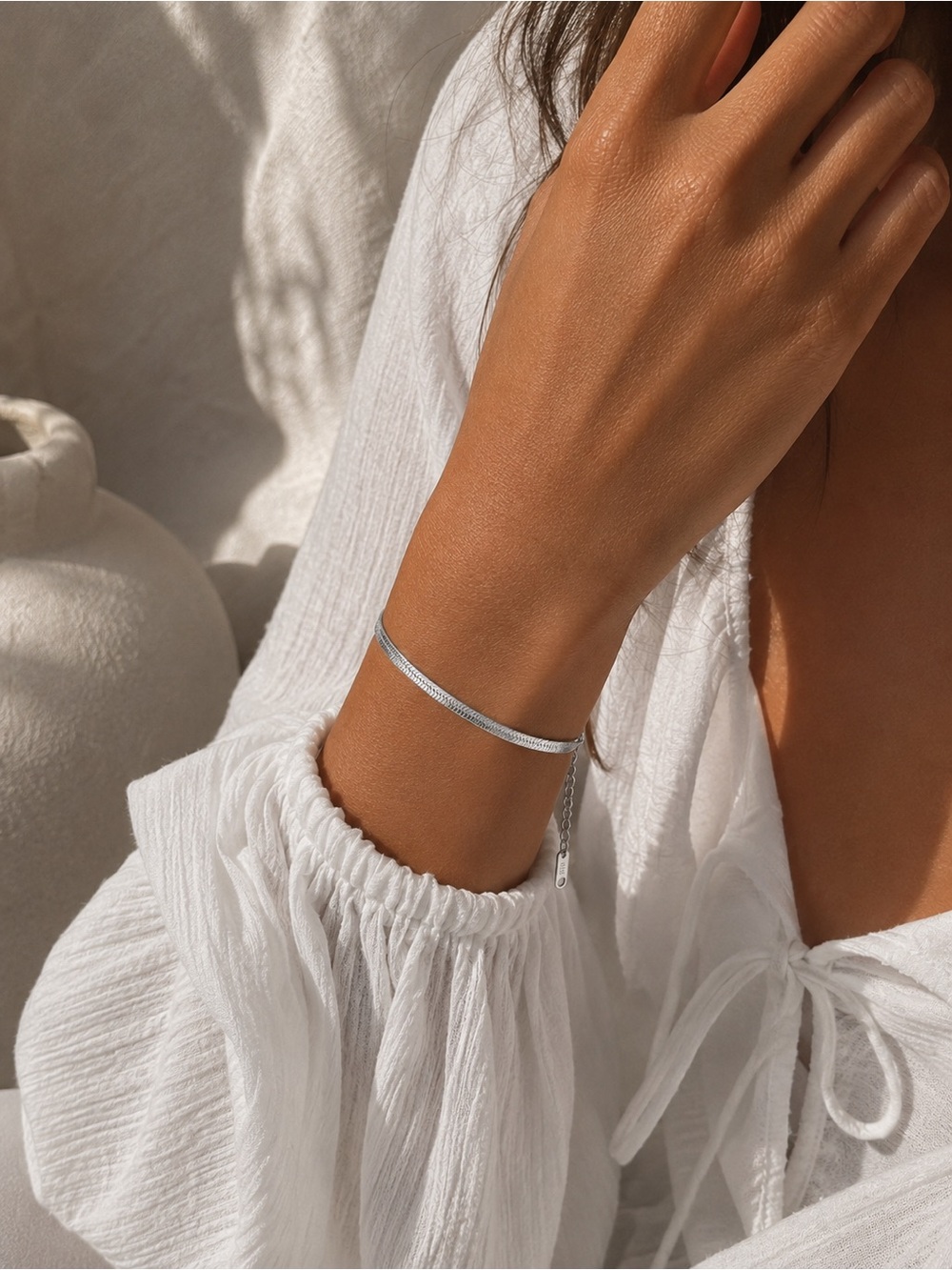 Silver-Tone Stainless Steel Herringbone Bracelet